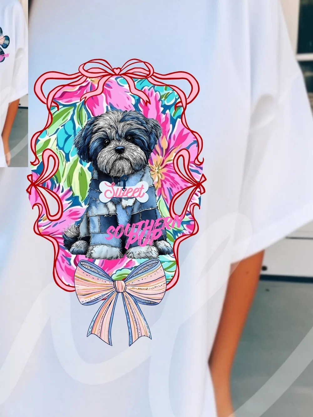 Gildan White Tee with Colorful Dog Graphic - Picture 4 of 9